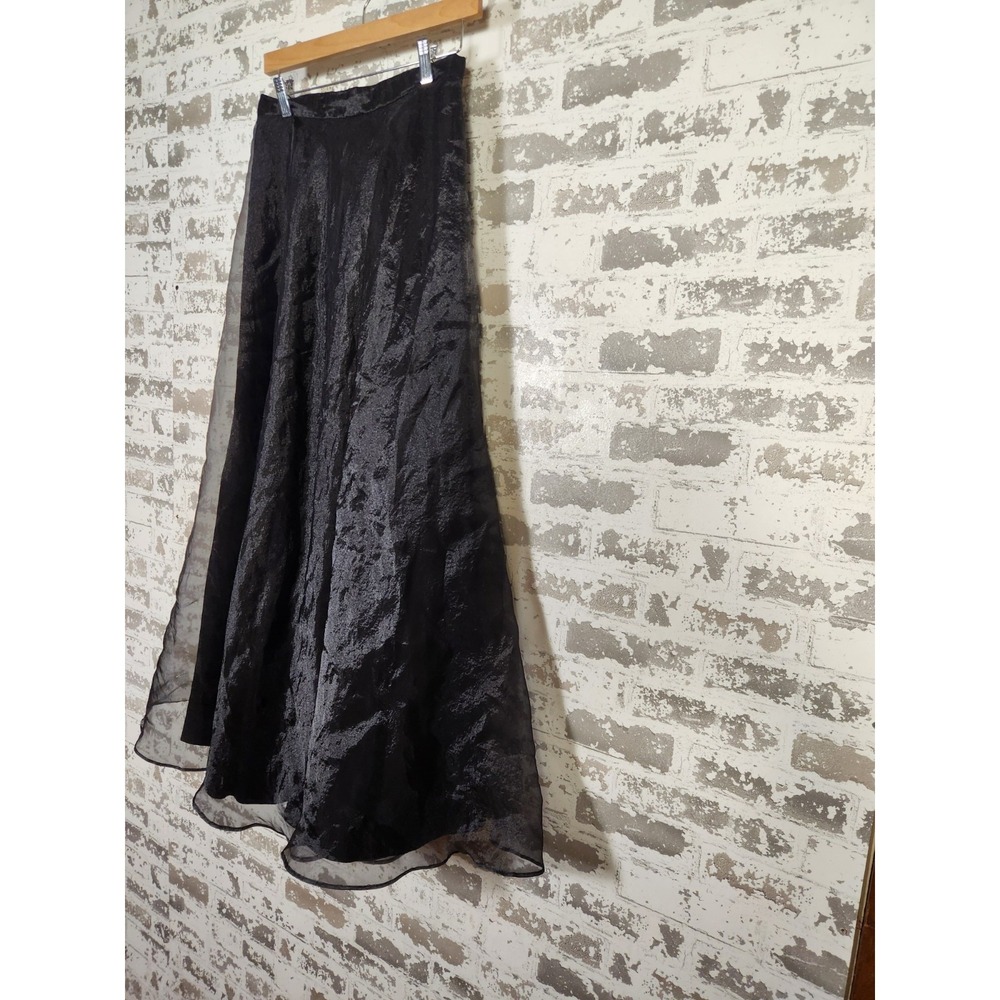 Vintage Y2K 90s Tafetta Maxi Skirt Size 12 Black Tulle Lined Whimsigoth Prom - Picture 7 of 16